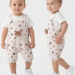 Ayıcık Desenli Bebe İkili Salopet Set