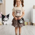 Çantalı Leopar Etekli Kız Çocuk Takım