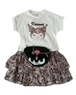 Çantalı Leopar Etekli Kız Çocuk Takım - Görsel 2