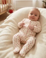 Çilek Desenli Raporlu Patikli Kız Bebe Tulum