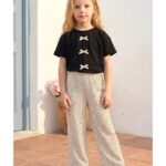 Fiyonk Detaylı Puantiye Baskılı Kız Çocuk Takım