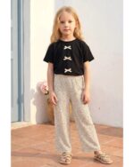 Fiyonk Detaylı Puantiye Baskılı Kız Çocuk Takım