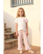 Fiyonklu Çizgili Fırfır Detaylı Kız Çocuk Takım - Görsel 2