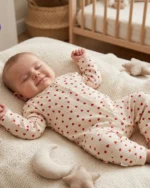 Kalp Desenli Kız Bebe Tulum