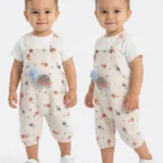 Kaplumbağa Desenli Bebe İkili Salopet Set