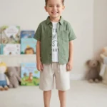 Keten Gömlekli Üçlü Kaprili Erkek Çocuk Takım