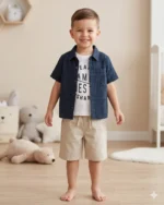 Keten Gömlekli Üçlü Kaprili Erkek Çocuk Takım - Görsel 3