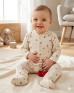 Kiraz Desenli Raporlu Kız Bebe Tulum