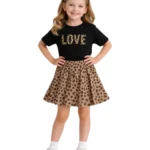 Love Baskılı Etekli Kız Çocuk Takım