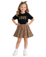 Love Baskılı Etekli Kız Çocuk Takım