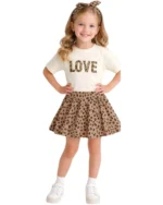 Love Baskılı Etekli Kız Çocuk Takım - Görsel 2