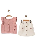 Müslin Gömlekli Kot Etekli Kız Çocuk Takım - Görsel 4