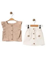 Müslin Gömlekli Kot Etekli Kız Çocuk Takım - Görsel 3