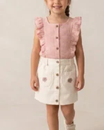 Müslin Gömlekli Kot Etekli Kız Çocuk Takım - Görsel 2