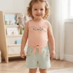 Önden Bağlamalı Şortlu Kız Çocuk Takım