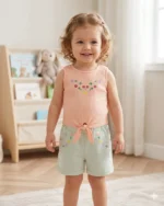 Önden Bağlamalı Şortlu Kız Çocuk Takım