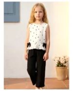 Puantiye Baskılı Keten Pantolonlu Kız Çocuk Takım