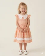 Yakası Fistolu Kız Çocuk Elbise